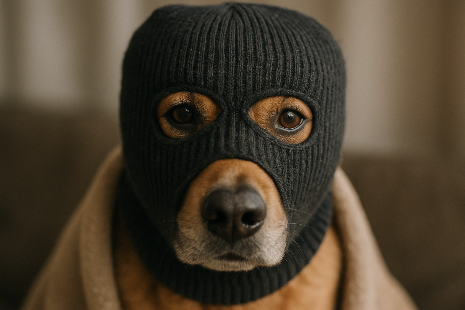 real dog with ski mask